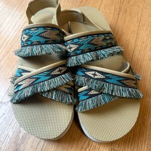 Teva Tan and Blue Fringe Sandals